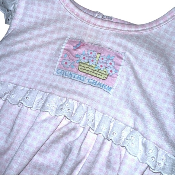 Vintage Healthtex Baby Bubble Romper – Pink Gingham, Eyelet Ruffle Sleeves - Picture 2 of 5